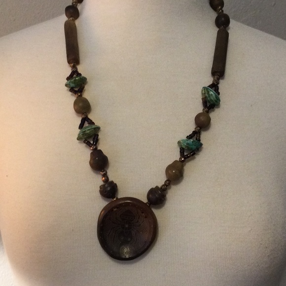 Women's Wood Bead Brown Necklace - Picture 2 of 16